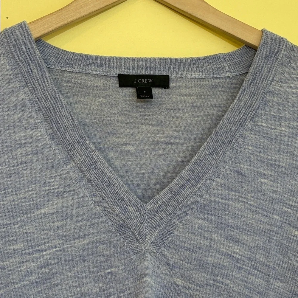 J Crew Lavender Lilac 100% Merino Wool Knit Hi Lo Bell Tie Cuff V Neck Sweater S